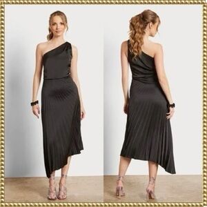 Sam Edelman Black One Shoulder Pleated Midi Dress